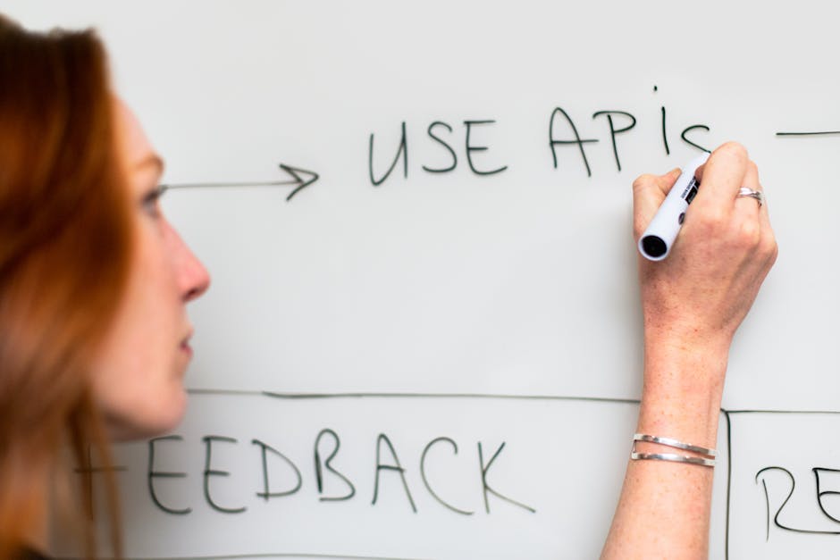 Testosterone and DHT Testing for Men's Health and Performance a woman writes use apis on a whiteboard focusing on software